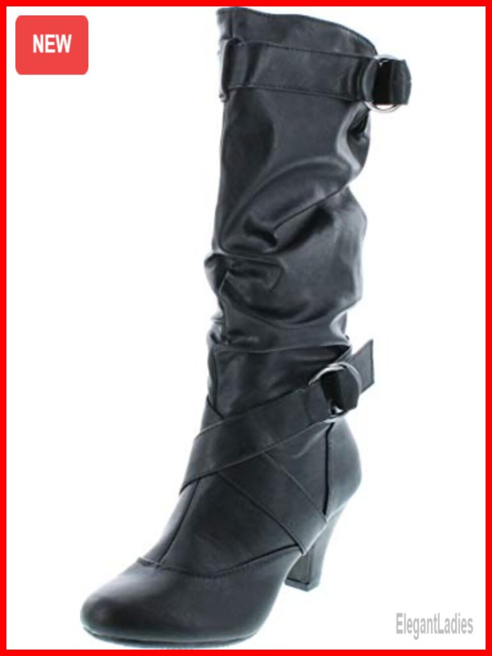 Forever Link Maggie-39 Women's Faux Leather Low Heel Mid-Calf Slouchy Boots